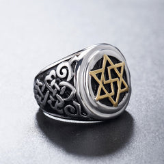 Fashion Judaism Six Pointed Star Auspicious Titanium Steel Ring for Men