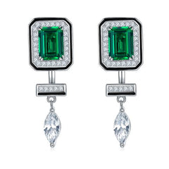 Lab Created Emerald Enamel Drop Earrings