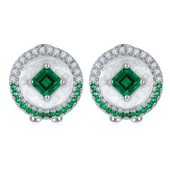 Square Green Topaz Enamel Circle Stud Earrings