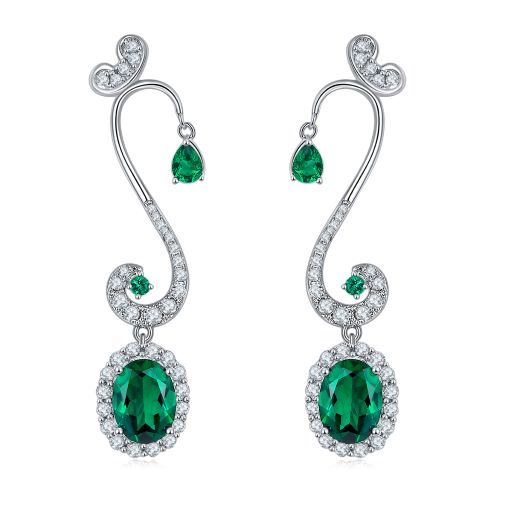 Oval Green Topaz Musical Notes Drop Earrings