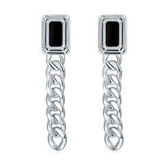 Silver Link Chain Enamel Earrings for Women