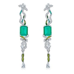 Silk Ribbon Design Enamel Silver Drop Earrings