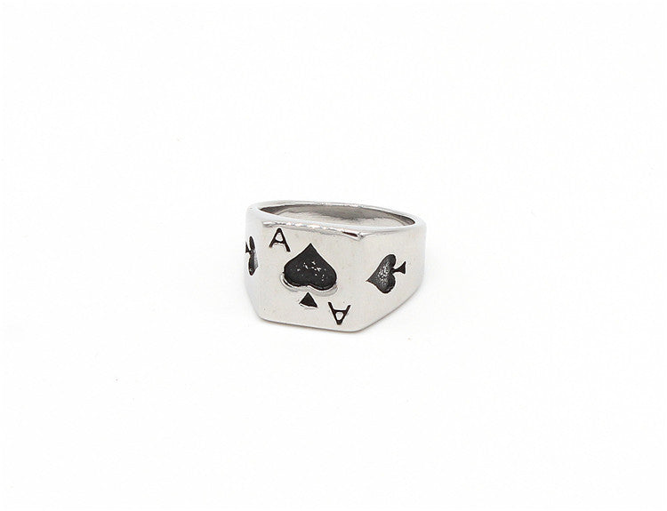Men's Titanium Steel Spades Playing Card Ring - Wholesale Fashion Jewelry from International Trade