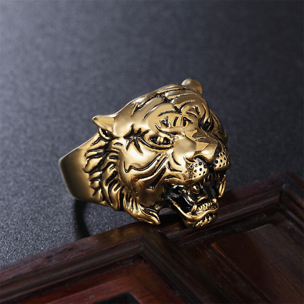 Tiger Head Titanium Steel Ring for Men