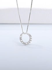 Half Zircon Circle Pendant Silver Necklace for Women