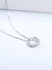 Half Zircon Circle Pendant Silver Necklace for Women