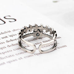 Retro Leaves with Zircon Double-layer Silver Ring