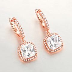 Square Zircon Soleste Halo Pendant Silver Hoop Earrings for Women