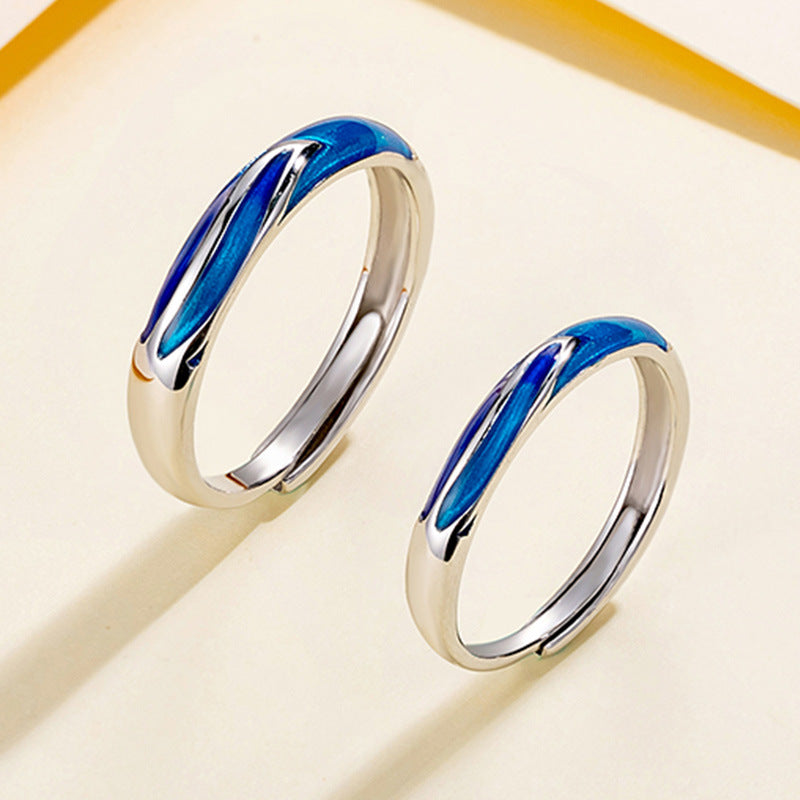 Blue Colour Silver Couple Ring for Women