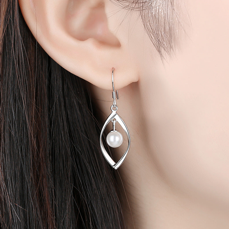 Marquise Shape with Pearl Silver Drop Earrings for Women