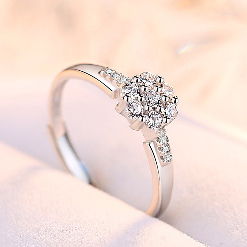 Zircon Flower Silver Ring