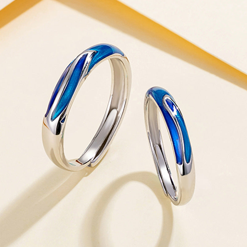 Blue Colour Silver Couple Ring for Women