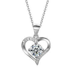 (Pendant Only) Valentine's Day Gift Heart with Round Zircon Silver Pendant for Women