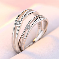 Zircon Hollow Silver Couple Ring