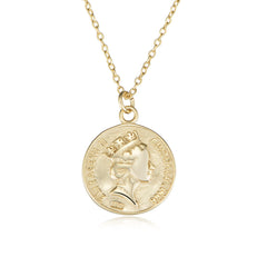 Vintage Queen's Head Cricle Pendant Silver Necklace for Women
