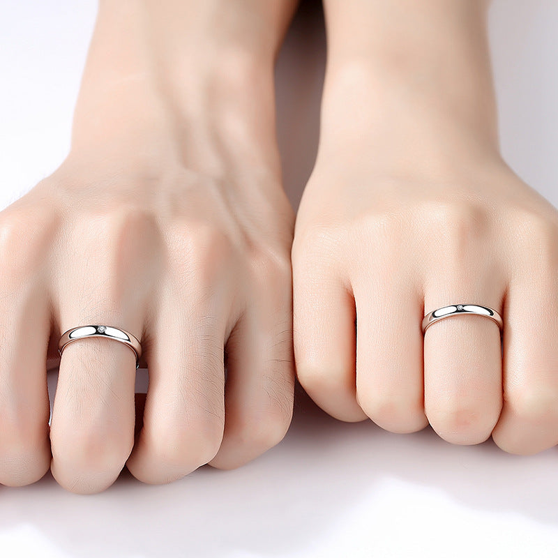 Simple Zircon Silver Couple Ring