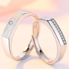 Geometry Frosted with Zircon Silver Couple Ring for Women