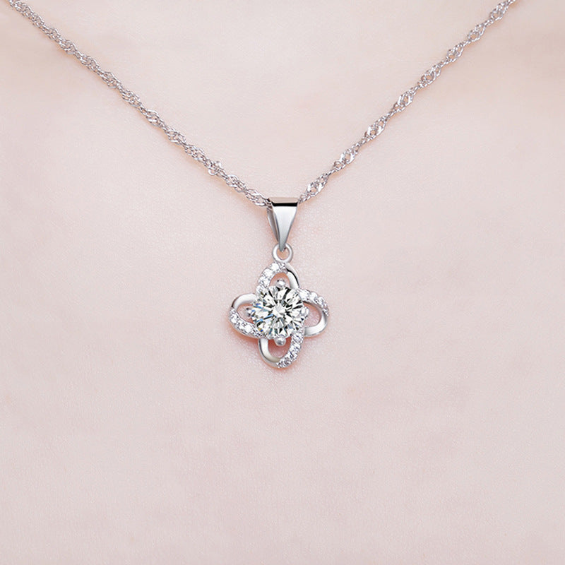 (Pendant Only) Lucky Clover with Zircon Silver Pendant for Women