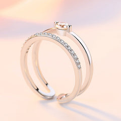 Zircon Double Layers Silver Ring