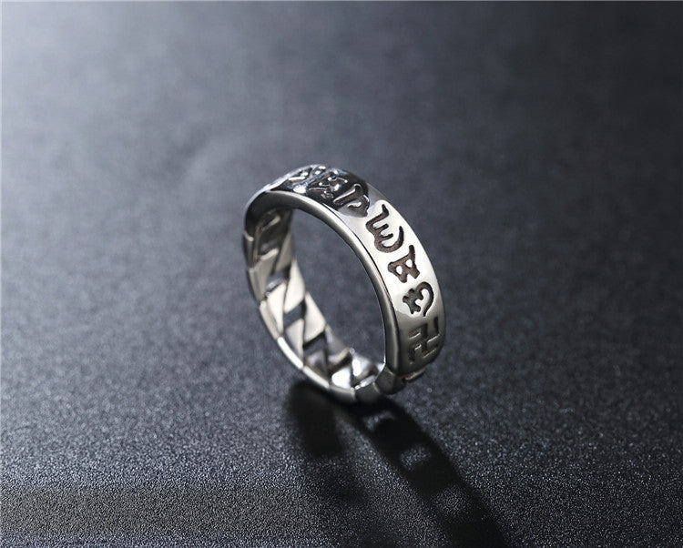 Wholesale Retro Titanium Steel Ring with Six Character True Words