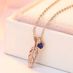 Leaf with Blue Zircon Silver Necklace for Women