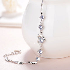 Heart with Round Zircon Silver Bracelet for Women