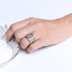 Plated Gold with Zircon 3-pieces Set Vintage Sterling Silver Ring