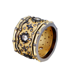 Plated Gold with Zircon 3-pieces Set Vintage Sterling Silver Ring