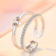 Zircon Double Layers Silver Ring