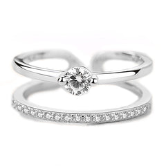 Zircon Double Layers Silver Ring