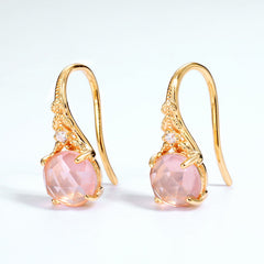 Luxury Round Shape Pink Crystal Silver Hook Earrings