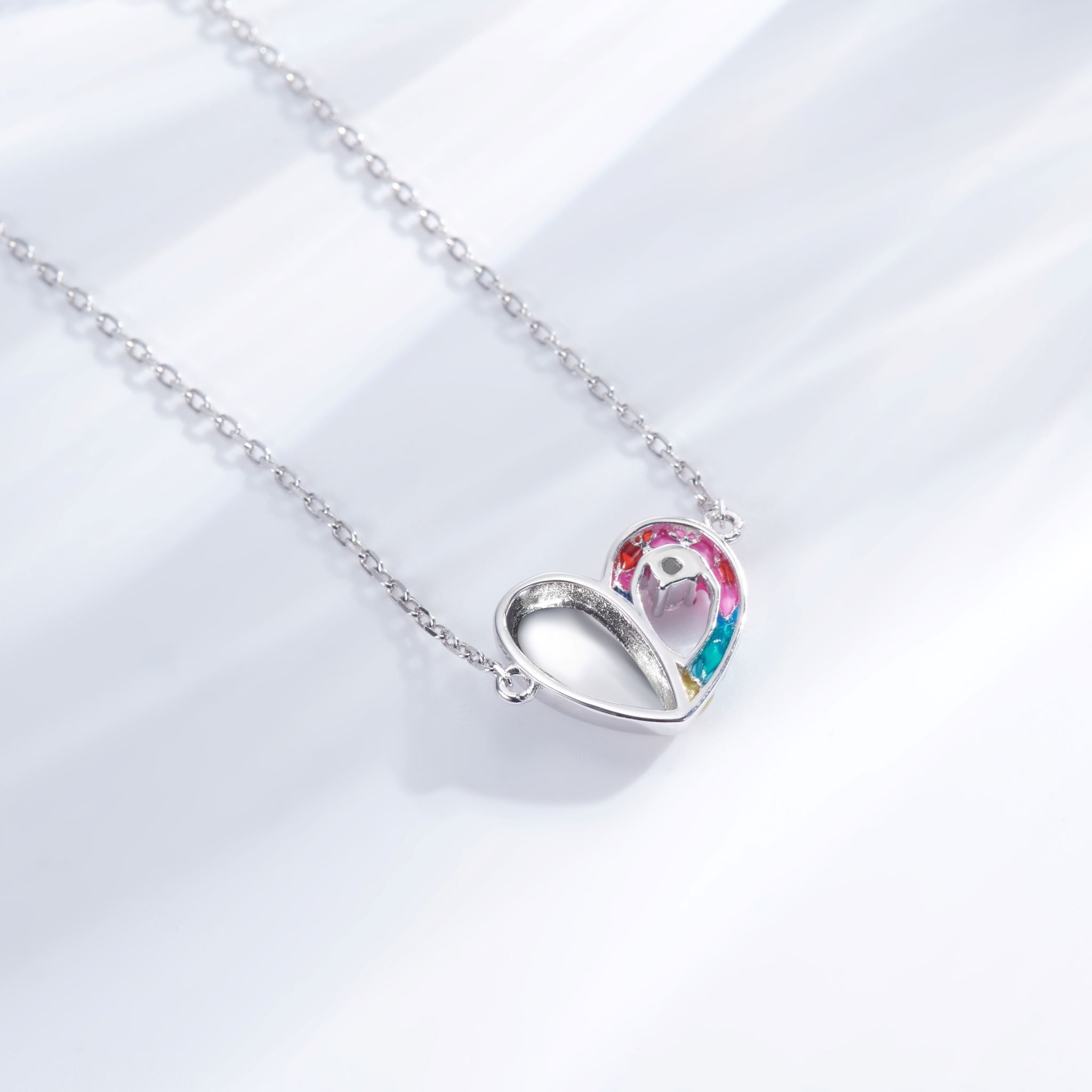 Rainbow Heart Enamel Necklace for Women