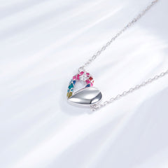 Rainbow Heart Enamel Necklace for Women