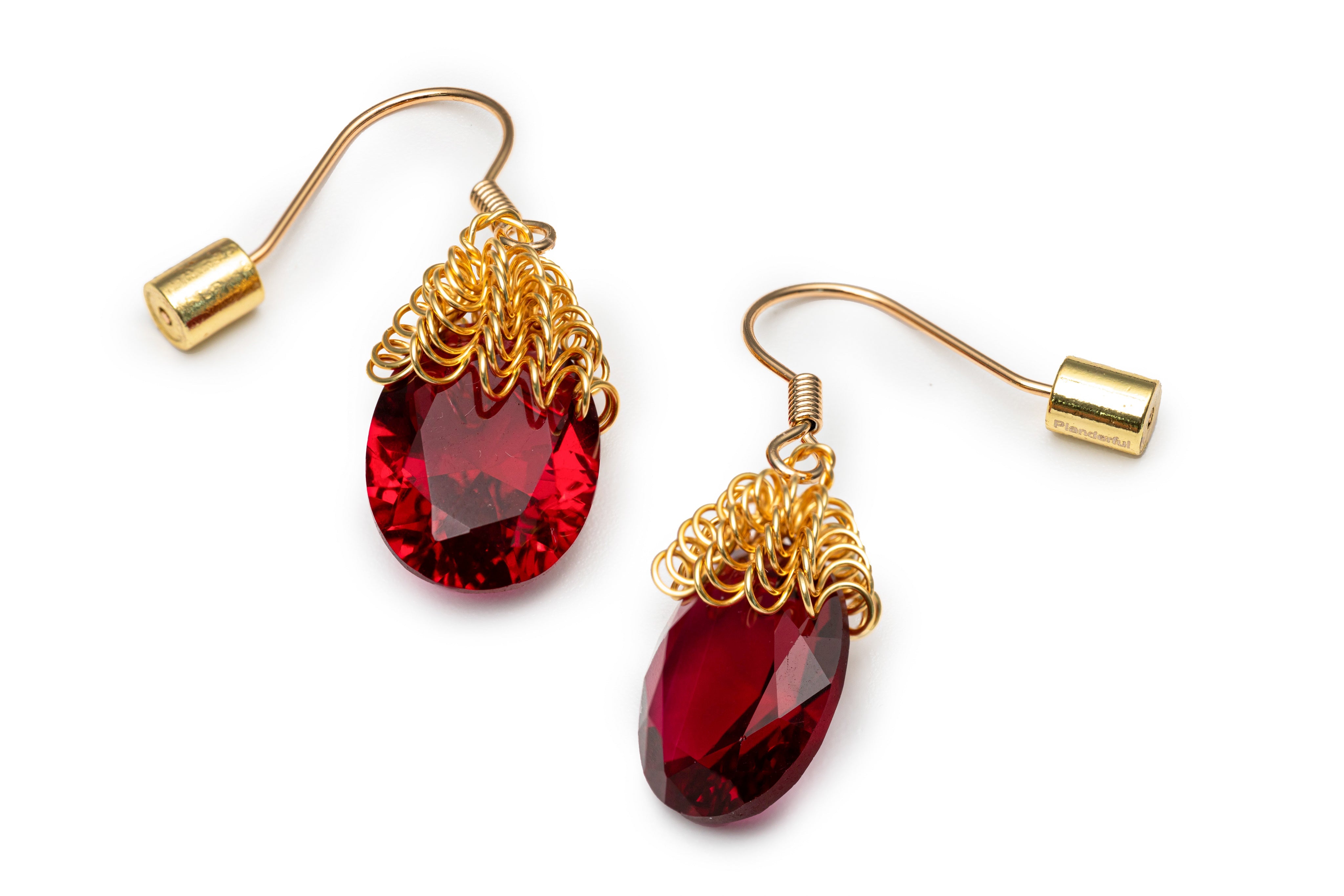 Golden Red Stone Drop Earrings