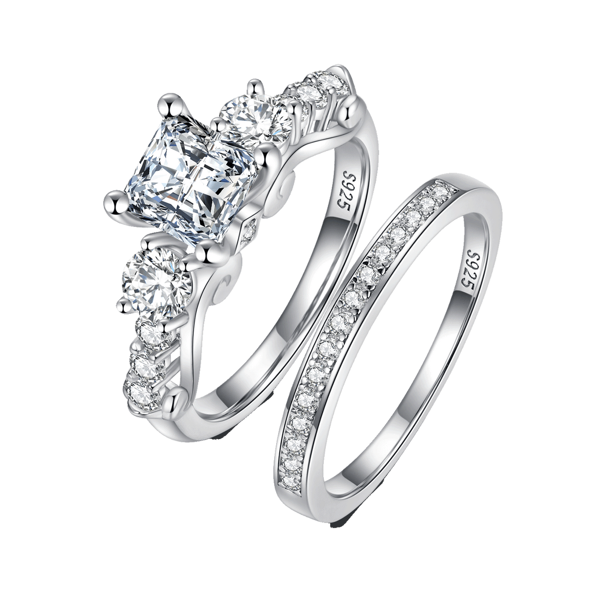 Princess Cut Moissanite and Half Eternity Ring Pack