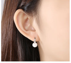 Pearl Pendant Silver Drop Earrings for Women