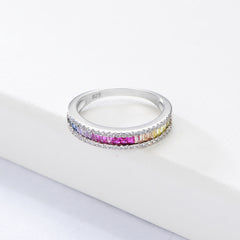 Colourful Zircon Plated Platinum Eternity Silver Ring for Women