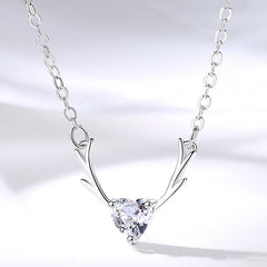 Antler with Heart-shape Zircon Silver Necklace for Women