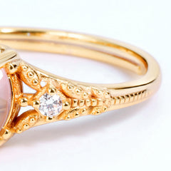 Round Cut Pink Crystal Leaf Opening Silver Ring