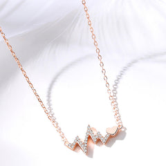 Valentine's Day Gift Zircon Heartbeat Shape Silver Necklace for Women