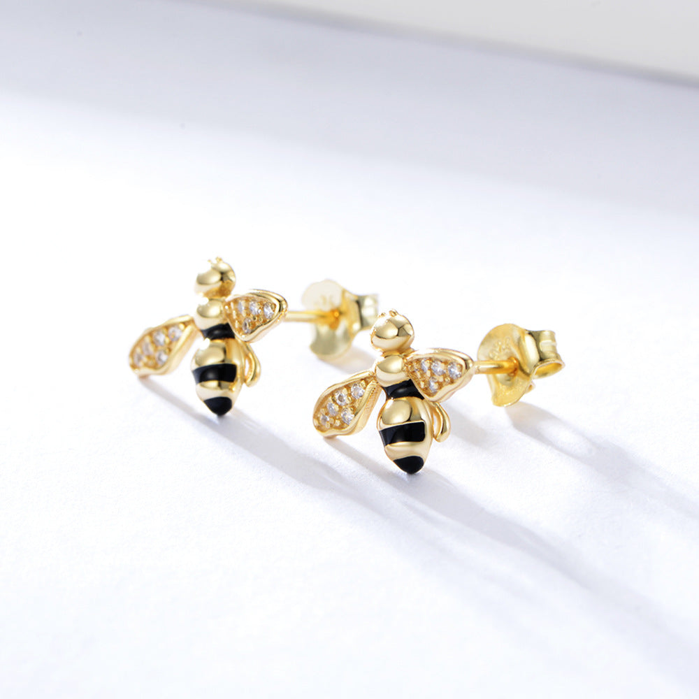 Little Bee with Zircon Silver Studs Earrings for Women