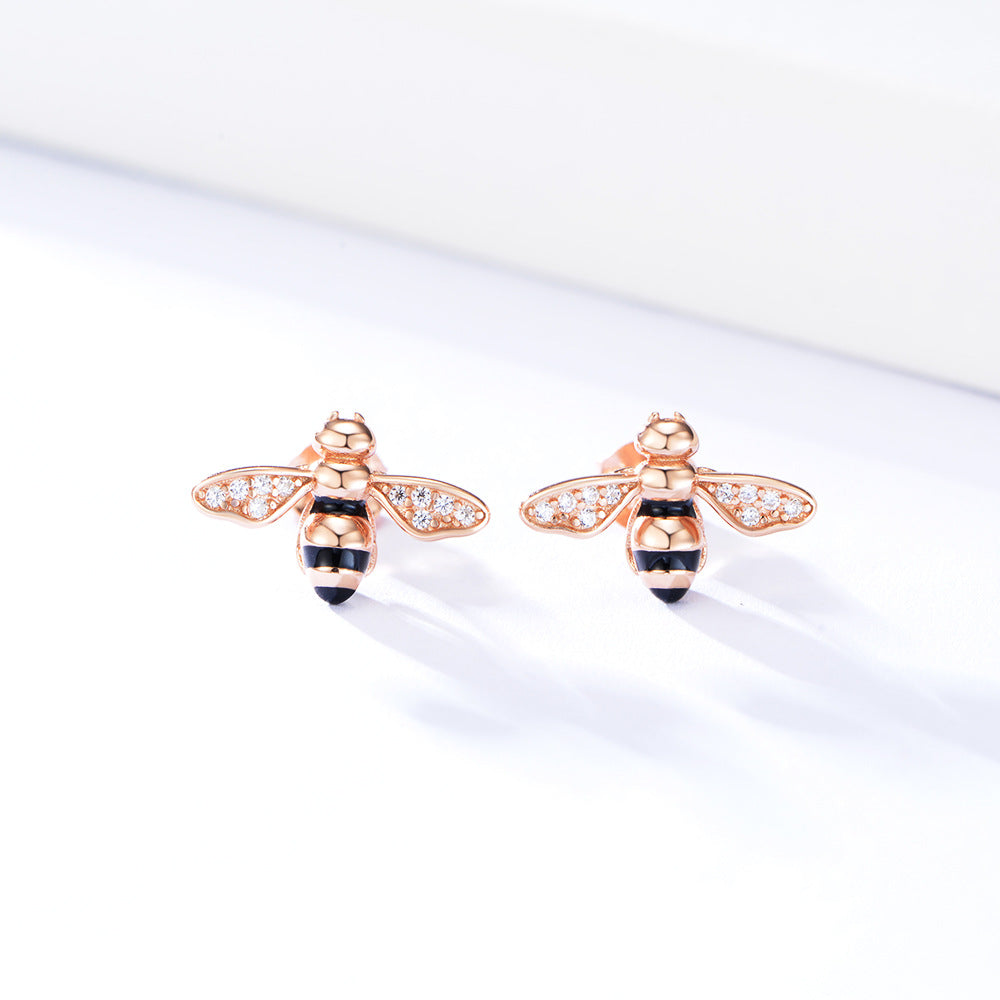 Little Bee with Zircon Silver Studs Earrings for Women