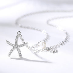 Zircon Starfish Shell with Pearl Silver Silver Necklace for Women