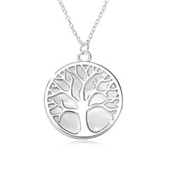 Mother of Pearl Life Tree Pendant Silver Necklace for Women