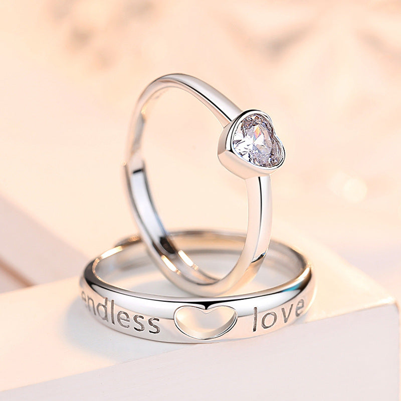 Zircon Heart-shape Endless Love Silver Couple Ring