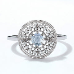 Zircon Disc Round Natural Blue Topaz Opening Sterling Silver Ring