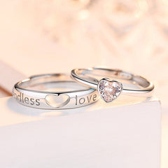 Zircon Heart-shape Endless Love Silver Couple Ring