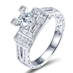 (0.5CT) Moissanite Round Cut Tower Design Silver Engagement Ring for Women