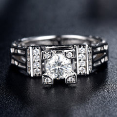 (0.5CT) Moissanite Round Cut Tower Design Silver Engagement Ring for Women