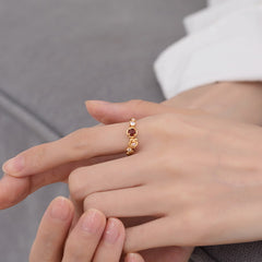Round Red Garnet Rose Zircon Opeing Sterling Silver Ring